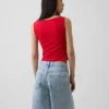 Camiseta sin mangas corta de jersey de punto tupido con cuello barco