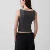 Camiseta sin mangas corta de jersey de punto tupido con cuello barco