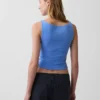 Camiseta sin mangas corta de jersey de punto tupido con cuello barco