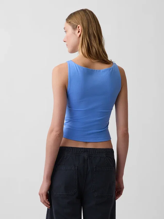 Camiseta sin mangas corta de jersey de punto tupido con cuello barco