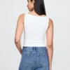Camiseta sin mangas corta de jersey de punto tupido con cuello barco