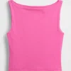 Camiseta sin mangas corta de jersey de punto tupido con cuello barco