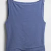 Camiseta sin mangas corta de jersey de punto tupido con cuello barco