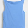 Camiseta sin mangas corta de jersey de punto tupido con cuello barco