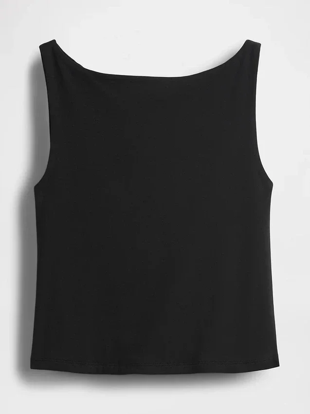 Camiseta sin mangas corta de jersey de punto tupido con cuello barco