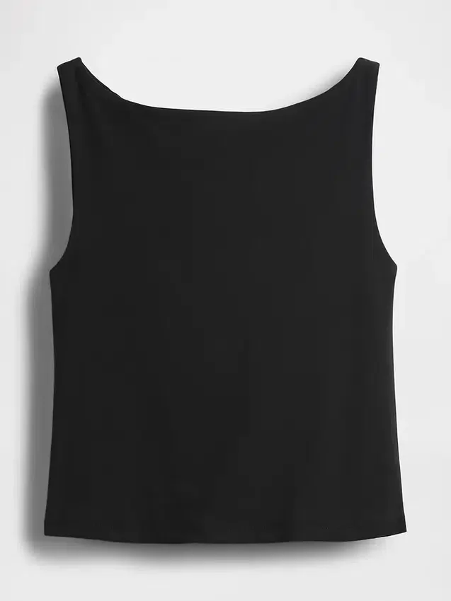 Camiseta sin mangas corta de jersey de punto tupido con cuello barco