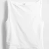 Camiseta sin mangas corta de jersey de punto tupido con cuello barco