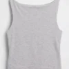 Camiseta sin mangas corta de jersey de punto tupido con cuello barco