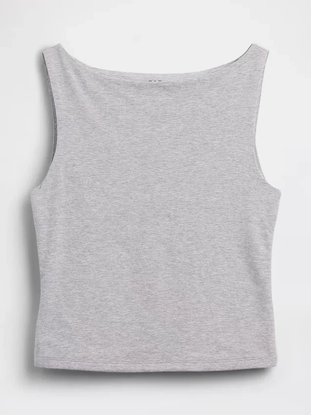 Camiseta sin mangas corta de jersey de punto tupido con cuello barco