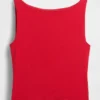 Camiseta sin mangas corta de jersey de punto tupido con cuello barco