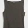 Camiseta sin mangas corta de jersey de punto tupido con cuello barco