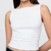 Camiseta sin mangas corta de jersey de punto tupido con cuello barco