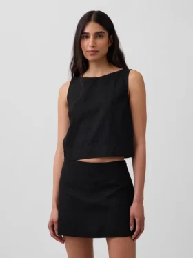 Camiseta sin mangas corta de mezcla de lino