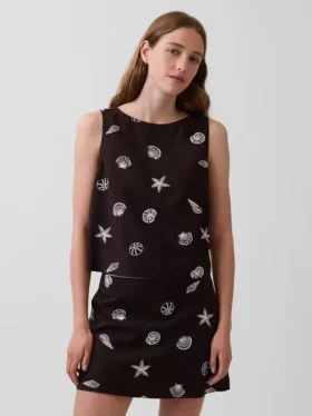 Camiseta sin mangas corta de mezcla de lino