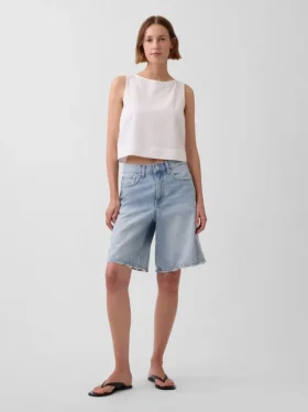 Camiseta sin mangas corta de mezcla de lino
