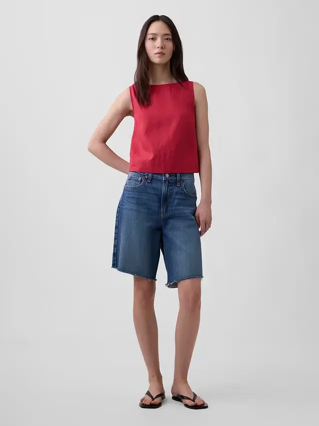 Camiseta sin mangas corta de mezcla de lino