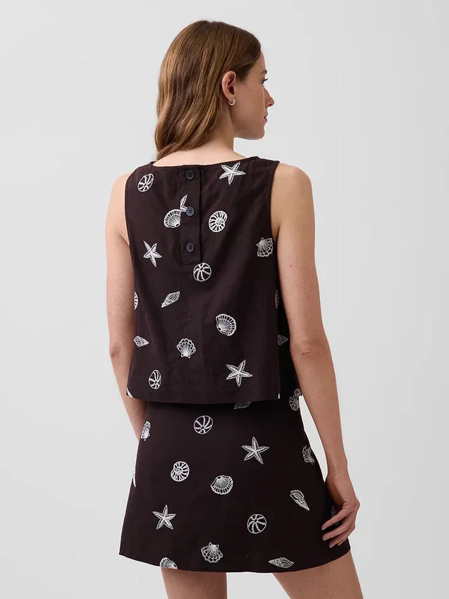 Camiseta sin mangas corta de mezcla de lino