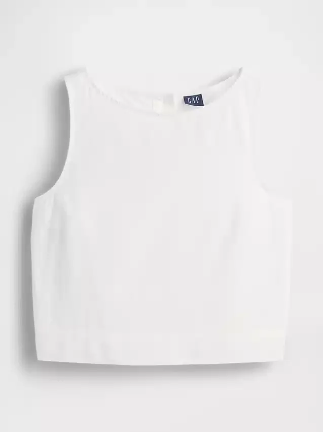Camiseta sin mangas corta de mezcla de lino