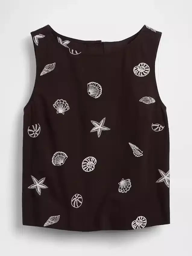 Camiseta sin mangas corta de mezcla de lino