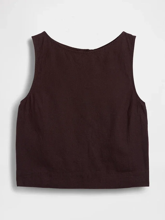Camiseta sin mangas corta de mezcla de lino