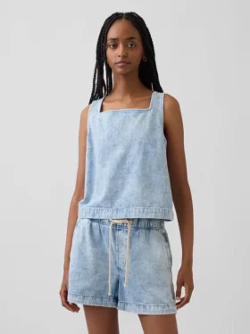 Camiseta sin mangas corta de mezclilla