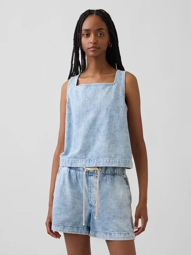 Camiseta sin mangas corta de mezclilla