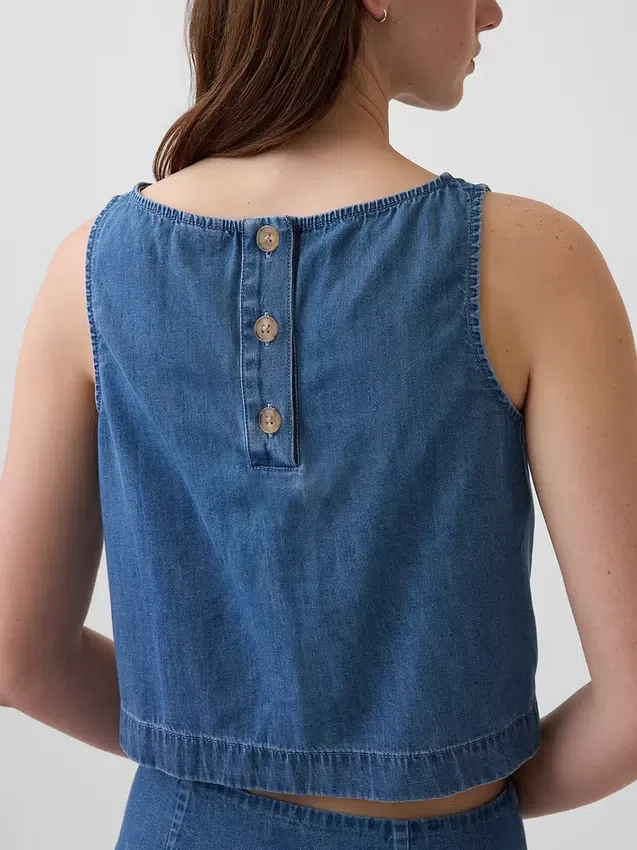 Camiseta sin mangas corta de mezclilla