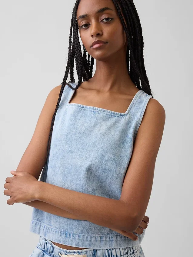 Camiseta sin mangas corta de mezclilla