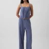 Camiseta sin mangas corta de pijama con pliegues en mezcla de lino