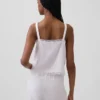 Camiseta sin mangas corta de pijama con pliegues en mezcla de lino