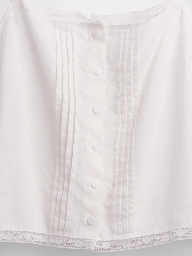 Camiseta sin mangas corta de pijama con pliegues en mezcla de lino