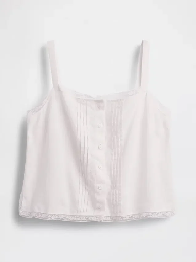 Camiseta sin mangas corta de pijama con pliegues en mezcla de lino