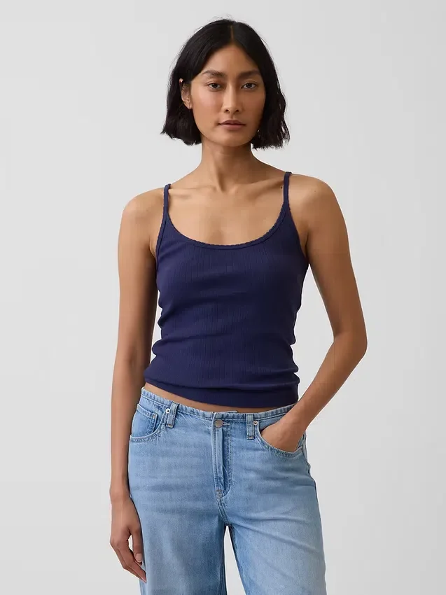 Camiseta sin mangas corta de punto pointelle