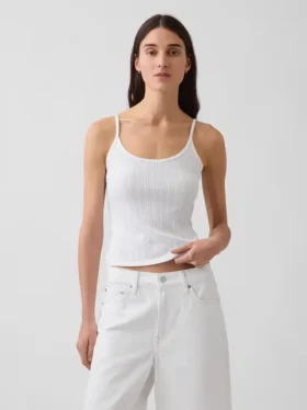 Camiseta sin mangas corta de punto pointelle