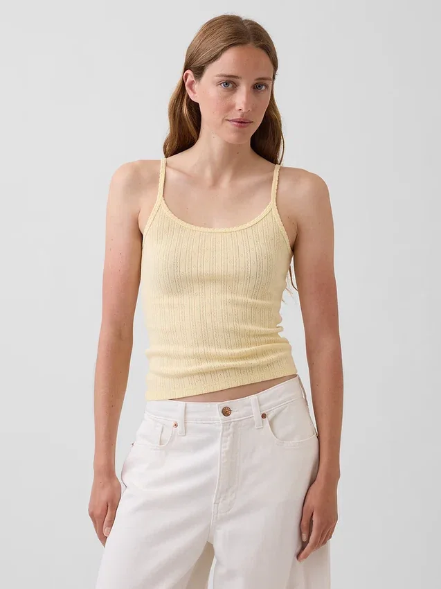 Camiseta sin mangas corta de punto pointelle