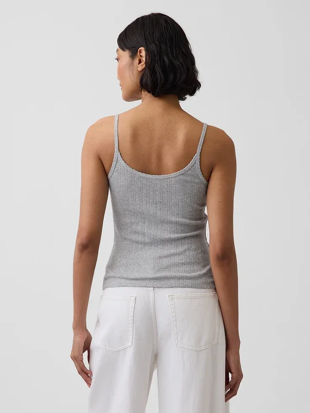 Camiseta sin mangas corta de punto pointelle