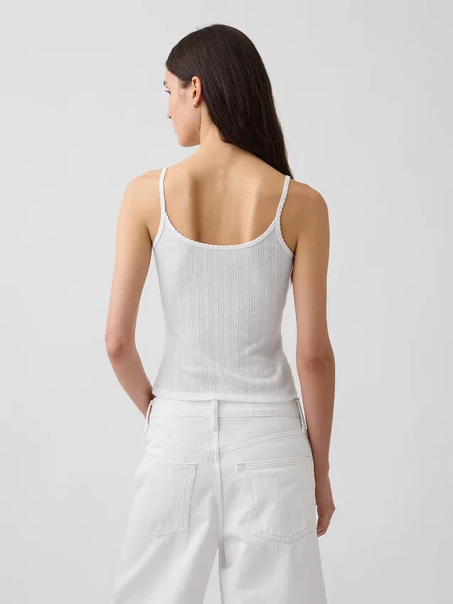 Camiseta sin mangas corta de punto pointelle