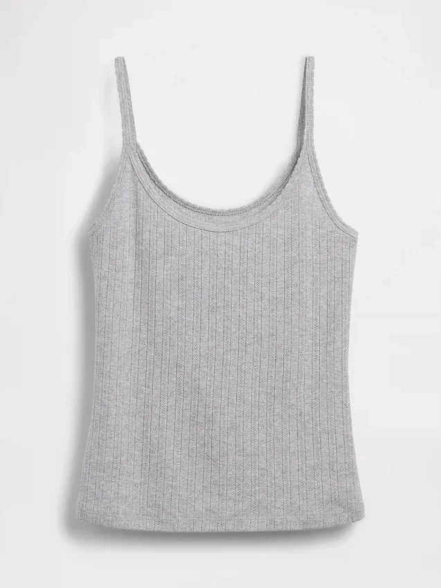 Camiseta sin mangas corta de punto pointelle