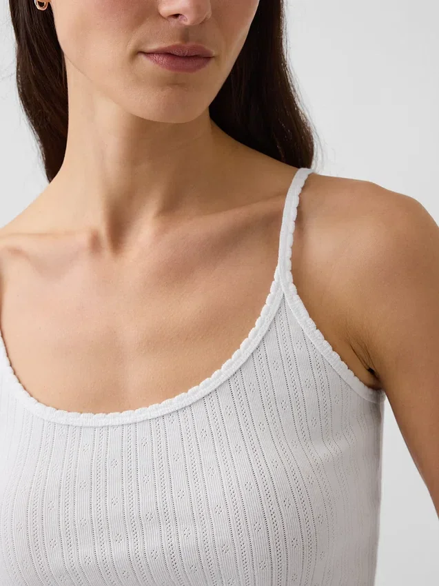 Camiseta sin mangas corta de punto pointelle