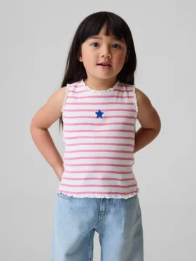 Camiseta sin mangas de bebé y Niño con rayas y ribete
