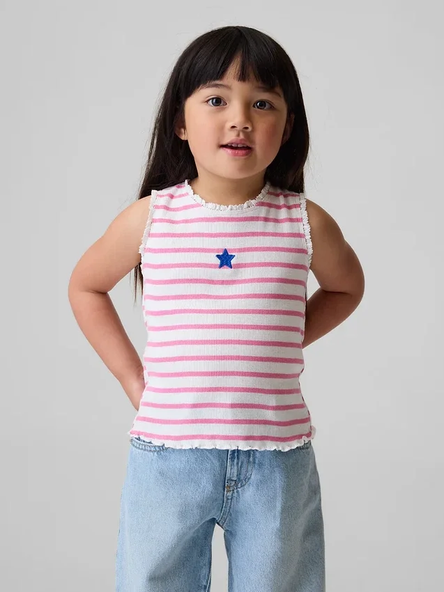 Camiseta sin mangas de bebé y Niño con rayas y ribete