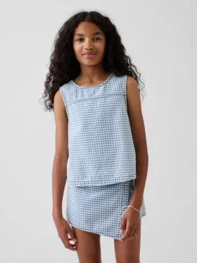 Camiseta sin mangas de denim a cuadros para niños