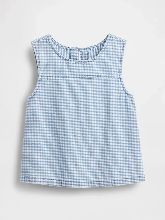 Camiseta sin mangas de denim a cuadros para niños