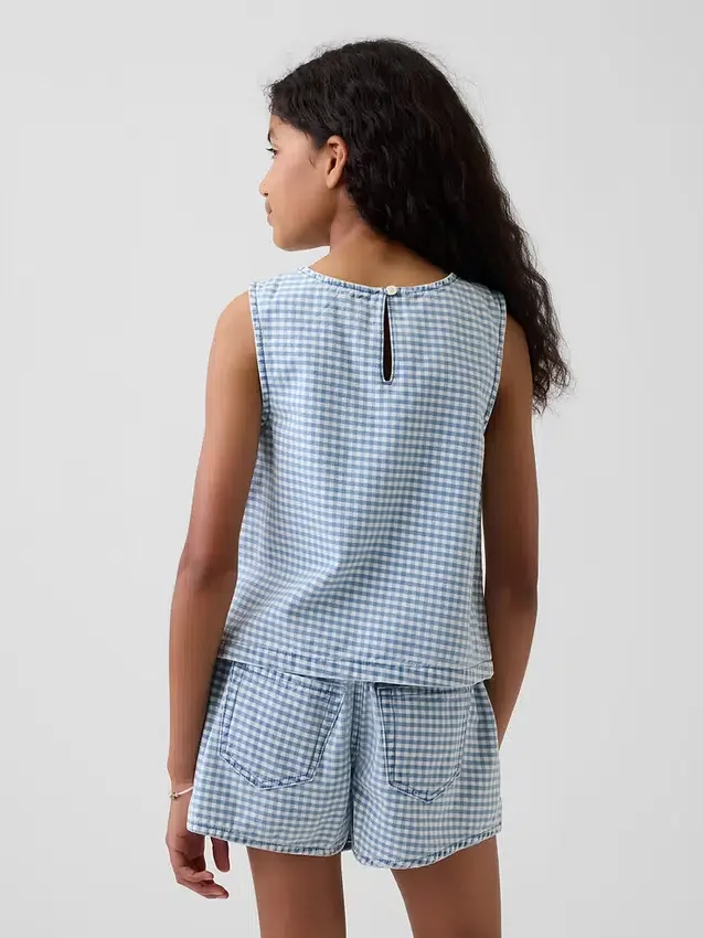 Camiseta sin mangas de denim a cuadros para niños