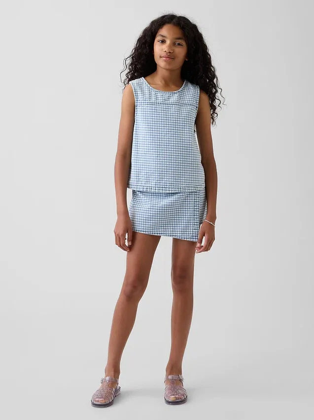 Camiseta sin mangas de denim a cuadros para niños