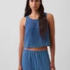 Camiseta sin mangas de denim de gasa de algodón