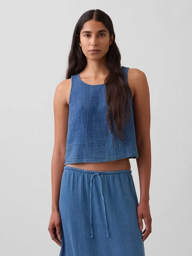 Camiseta sin mangas de denim de gasa de algodón