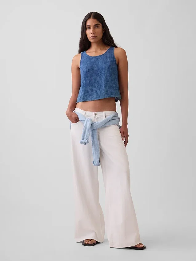 Camiseta sin mangas de denim de gasa de algodón