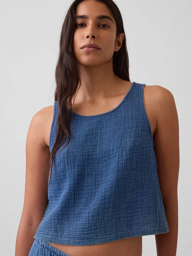 Camiseta sin mangas de denim de gasa de algodón