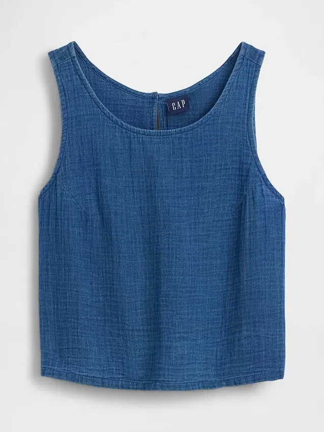 Camiseta sin mangas de denim de gasa de algodón